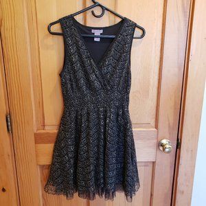 Ultra Pink-Black and Gold Party Dress with Cinched Waist, Size: M